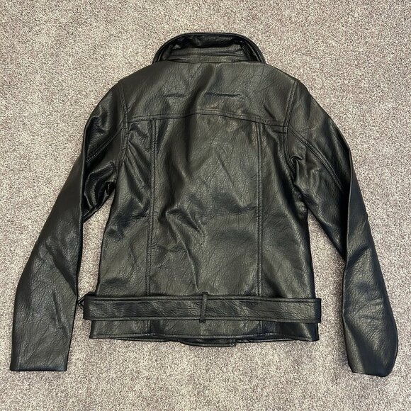 Old Navy Women's Faux Leather Belted Biker Jacket Size XS Black Full Zip NWT - Picture 12 of 16